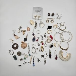 Large Bundle of Miscellaneous Fashion Earrings Mismatched Vintage Modern Estate